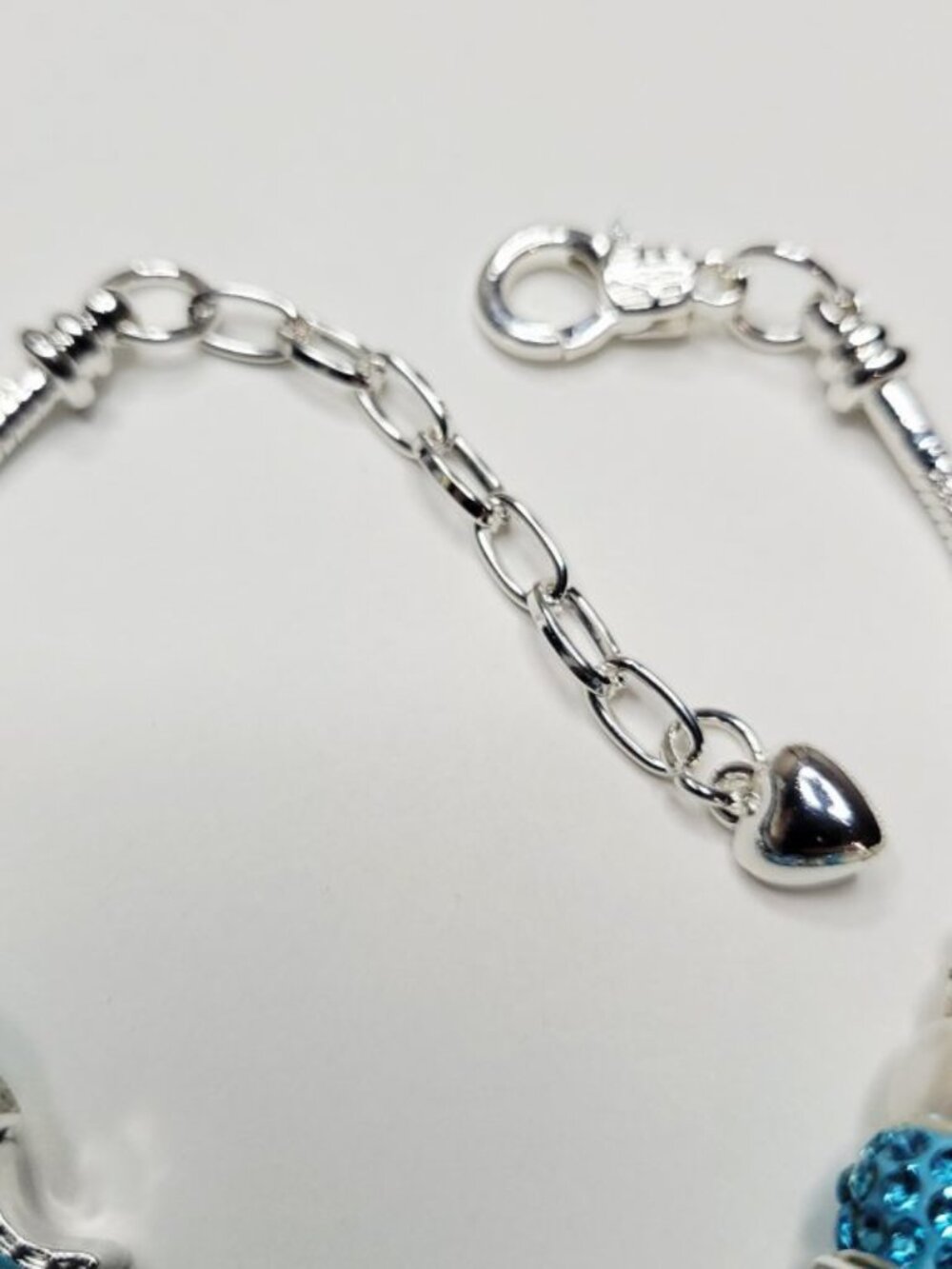 NWT Hello Kitty Pandora Style Charm Bracelet Silver Color Aqua Blue Rhinestones - Picture 4 of 8